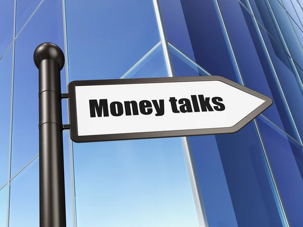 Finanzierungskonzept: Unterschreiben Sie Geld Gespräche über Gebäude Hintergrund — Stockfoto