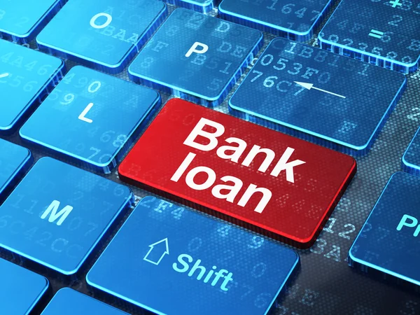 Para kavramı: banka kredisi bilgisayar klavye arka plan üzerinde — Stok fotoğraf