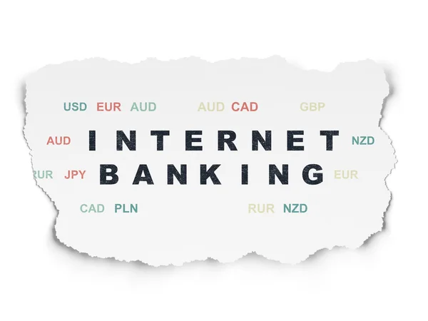 通貨概念:破れた紙の背景にインターネットバンキング — ストック写真