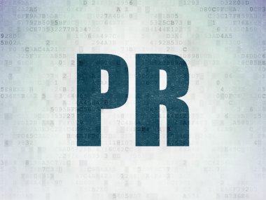 Pazarlama kavramı: Pr dijital veri kağıt arka plan üzerinde