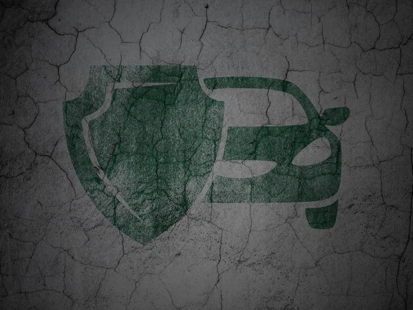 Insurance concept: Car And Shield on grunge wall background — Stok fotoğraf