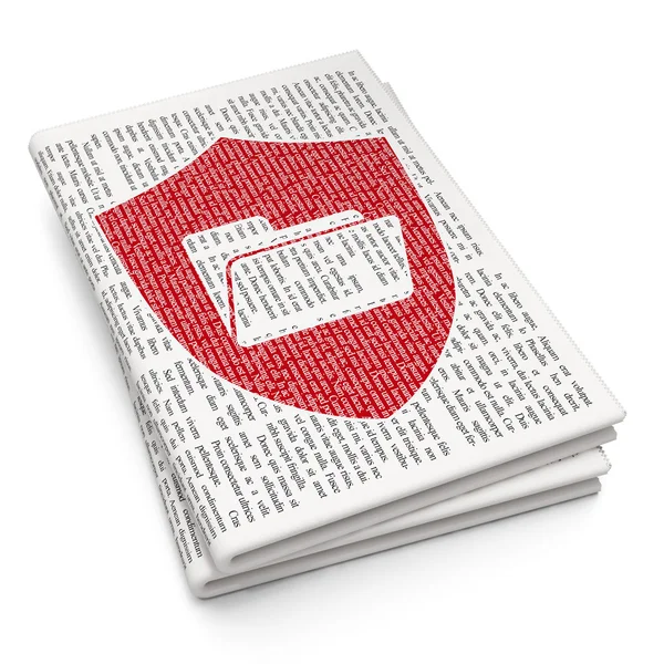Finance concept: Folder With Shield on Newspaper background — Stock Photo, Image