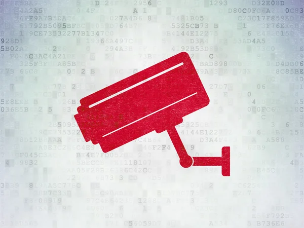 Sicherheitskonzept: Videokamera auf digitalem Datenpapier-Hintergrund — Stockfoto