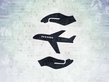 Sigorta kavramı: dijital veri kağıt arka plan üzerinde uçak ve Palm