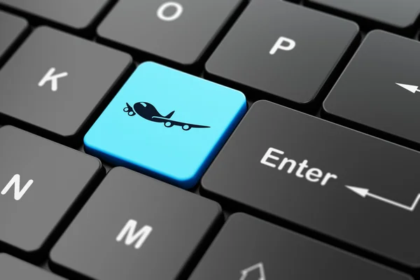 Concetto turistico: aereo su sfondo tastiera del computer — Foto Stock