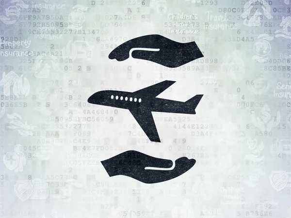 Försäkring koncept: flygplan och Palm på Digital Data papper bakgrund — Stockfoto