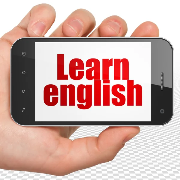 Learning concept: Hand Holding Smartphone with Learn English on display — Stock Photo, Image