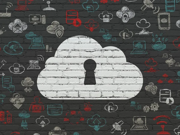 Cloud computing koncept: Moln med nyckelhål på väggen bakgrund — Stockfoto