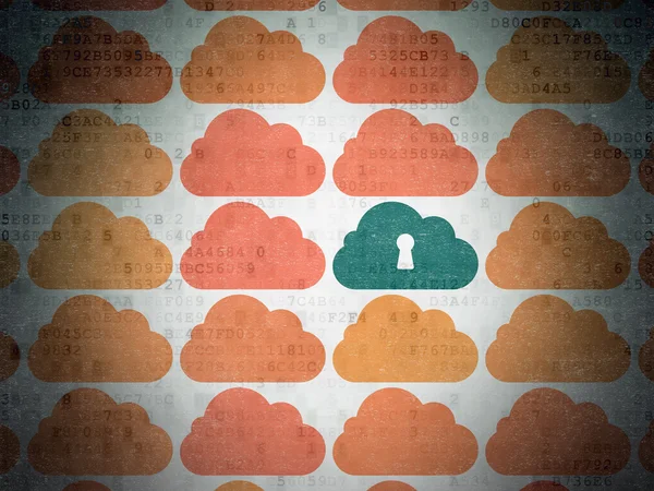 Cloud computing concept: cloud with keyhole icon on Digital Data Paper background — Stock Photo, Image