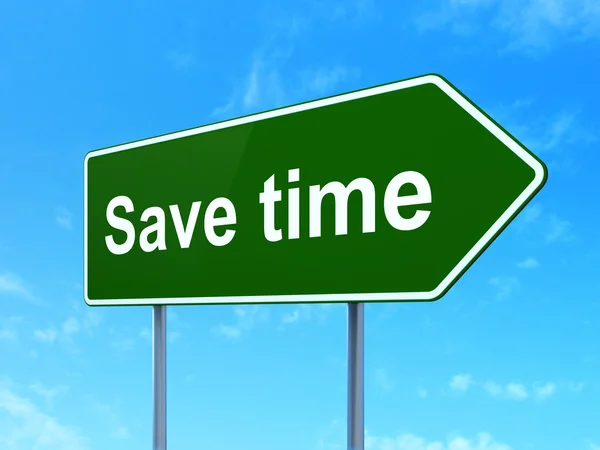 Time concept: Save Time on road sign background — Stock Photo, Image