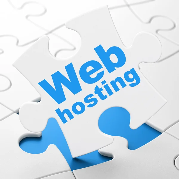 Conceito de desenvolvimento Web: Web Hosting em fundo de quebra-cabeça — Fotografia de Stock