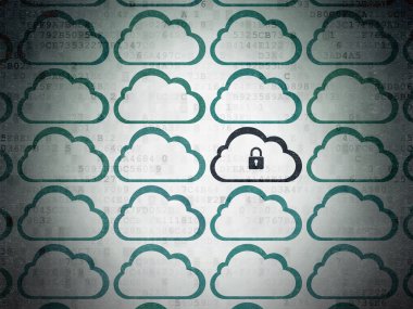 Ağ kavramı bulut: bulut üzerindeki dijital veri kağıt arka plan asma kilit simgesiyle