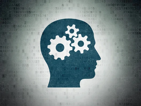 Lärande koncept: huvud med Gears på Digital Data papper bakgrund — Stockfoto