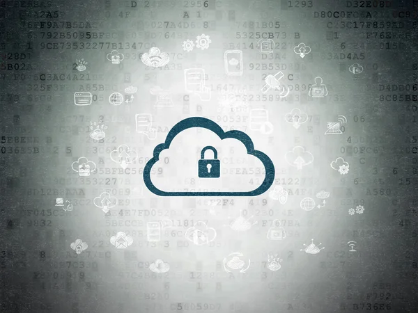 Bulut ağ konsepti: Dijital Veri Kağıdı arka planda Asma Kilit ile Cloud — Stok fotoğraf