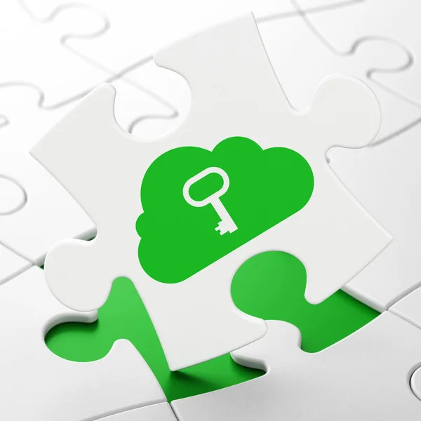 Cloud technology concept: Cloud With Key on puzzle background — Stock Photo, Image