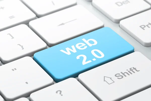 Concepto de diseño web: Web 2.0 en el fondo del teclado del ordenador —  Fotos de Stock