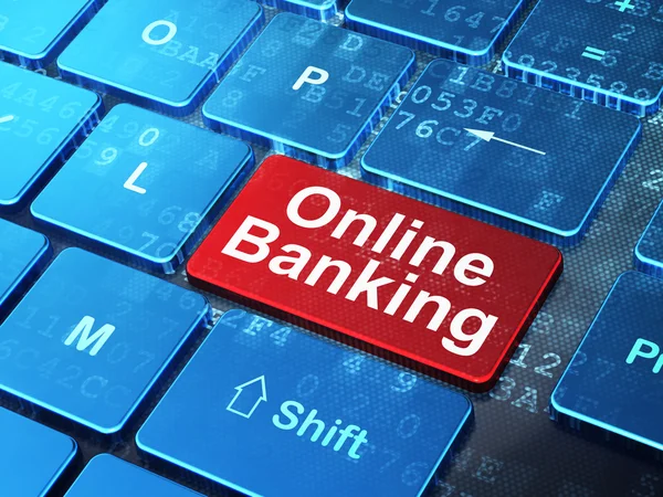 Conceito de dinheiro: Online Banking no fundo do teclado do computador — Fotografia de Stock