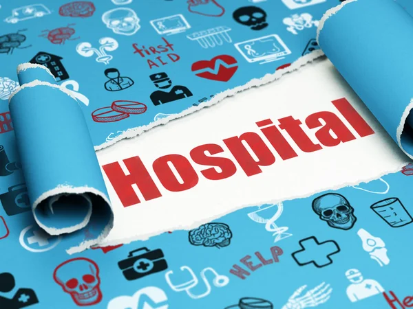 Medicine concept: red text Hospital under the piece of  torn paper — Stock Photo, Image