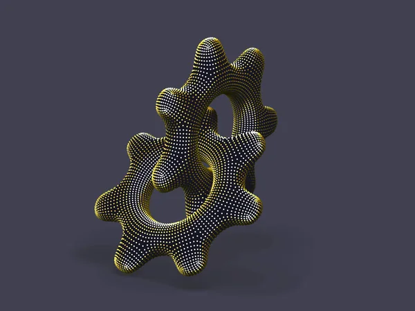 Zwei 3D-Zahnräder aus gelben Punkten auf grauem Hintergrund. — Stockvektor