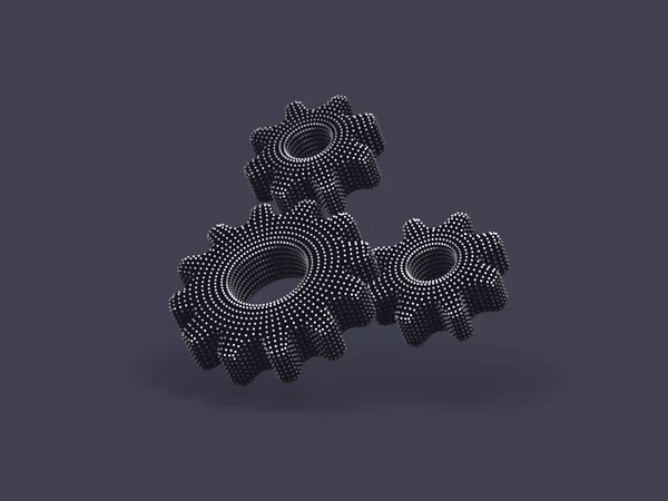 Tres engranajes 3D con sombra sobre fondo gris. — Vector de stock