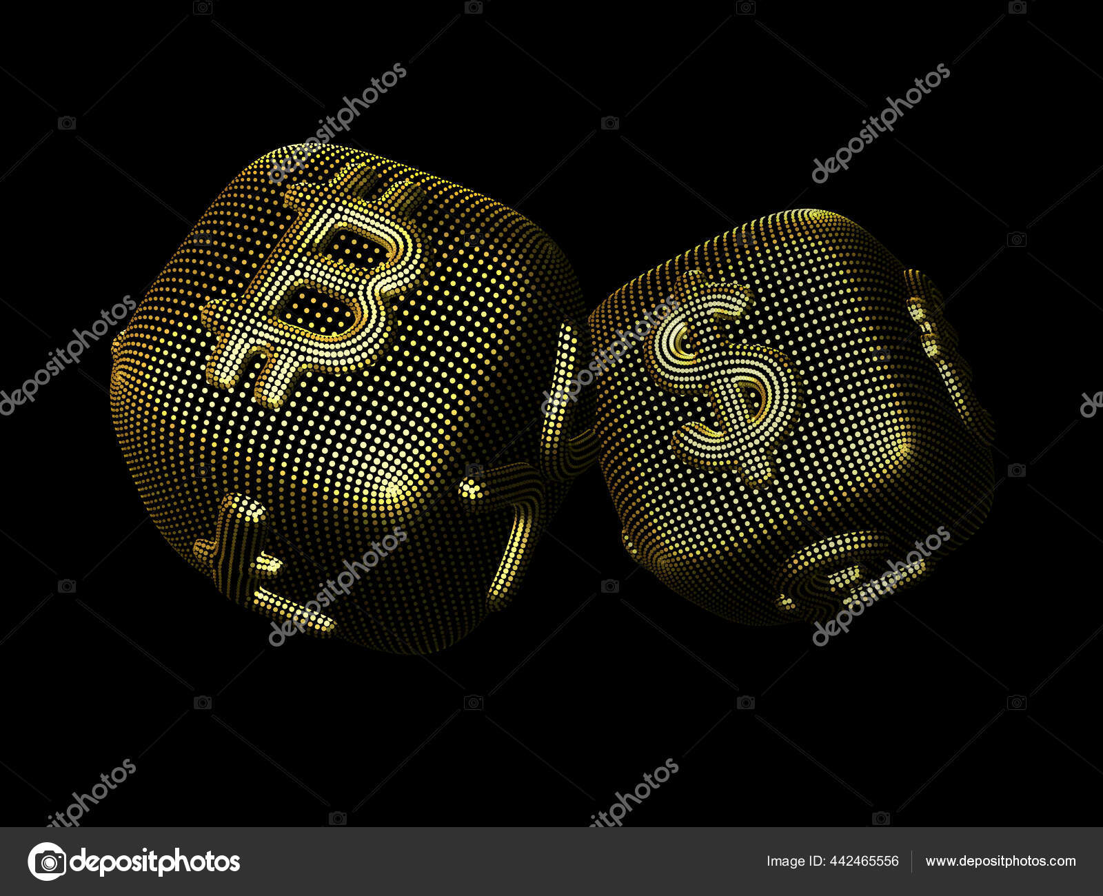 암호화 된 화폐와 피아트 화폐 기호가 들어 있는 디지털 3 차원 금서 스톡 벡터 - ©maxkabakov 442465556