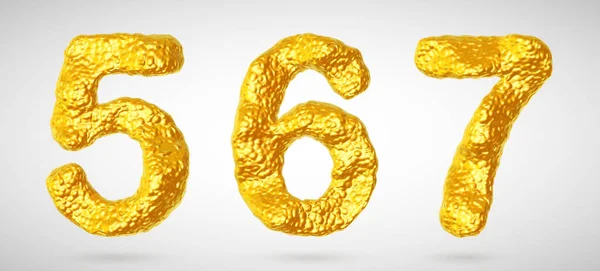 Set of golden 3D numbers five, six, seven — Stock Vector