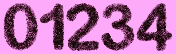 3D数字0 、 1 、 2 、 3 、 4の形の細菌が紫色の背景にあります — ストックベクタ