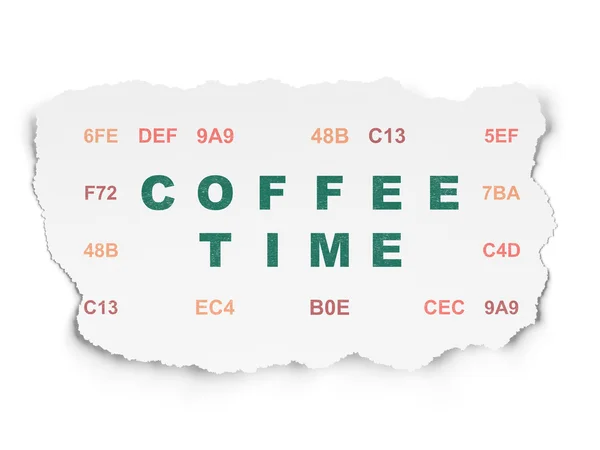 Pojęcie czasu: czas kawy na tle rozdarty papier — Zdjęcie stockowe