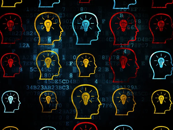 Marketing concept: Head With Lightbulb icons on Digital background — Stock Photo, Image