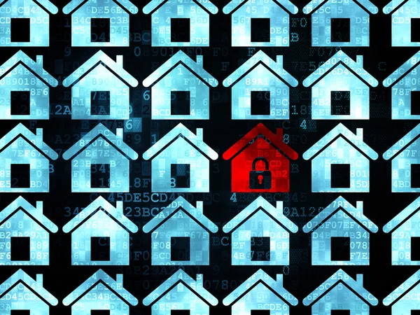 Koncepcja bezpieczeństwa: czerwona ikona domu na tle cyfrowe — Zdjęcie stockowe