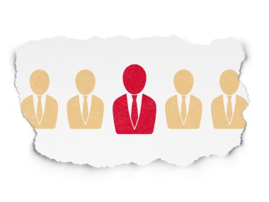 Ekonomi kavramı: kırmızı iş adam Icon yırtılmış kağıt arka plan üzerinde