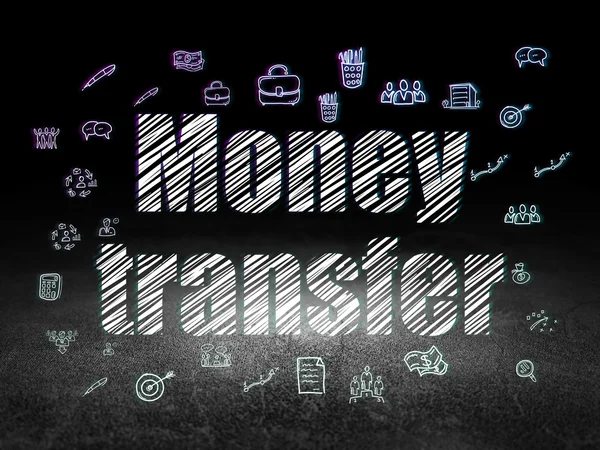 Koncepcja finansowania: Money Transfer w ciemnym pokoju grunge — Zdjęcie stockowe