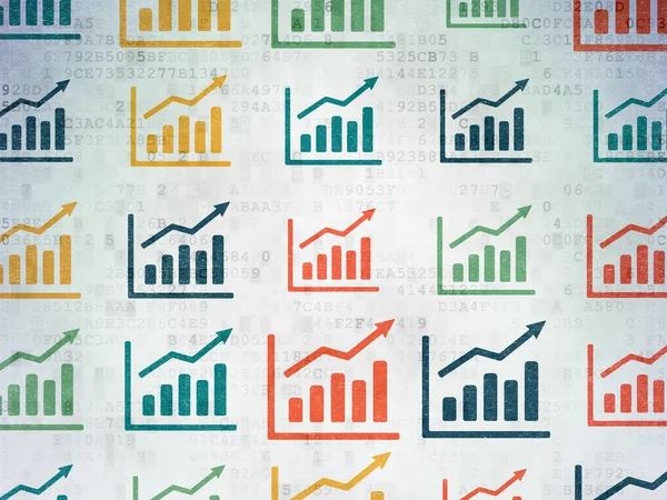 金融概念: 数字纸张背景上的增长图图标 — 图库照片