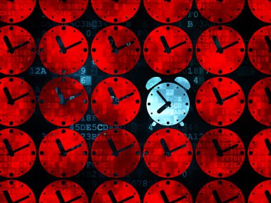 Zaman çizelgesi kavramı: çalar saat simgesine dijital arka plan