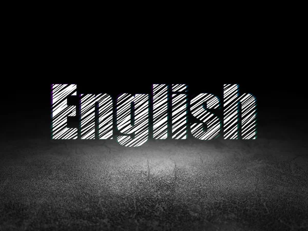Концепция образования: английский язык в гранж-темной комнате — стоковое фото