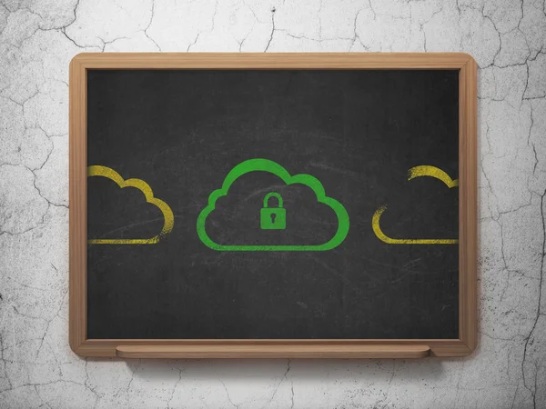 Cloud-Technologie-Konzept: Cloud mit Vorhängeschloss-Symbol auf Schultafel-Hintergrund — Stockfoto