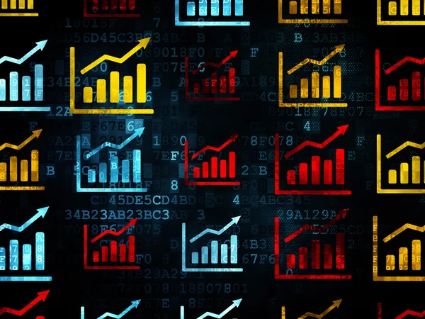 Concepto de noticias: Iconos del gráfico de crecimiento sobre fondo digital —  Fotos de Stock