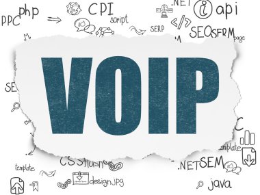Web tasarım konsepti: yırtık kağıt arka plan üzerinde Voip