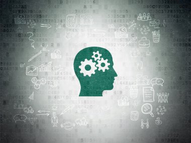 Ekonomi kavramı: kafa ile vites dijital kağıt arka plan üzerinde