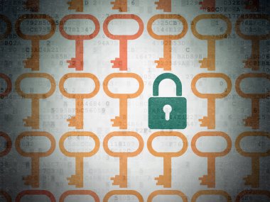 Koruma kavramı: dijital kağıt arka plan üzerinde kapalı asma kilit simgesi