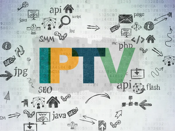 Концепция веб-разработки: IPTV на фоне цифровой бумаги — стоковое фото