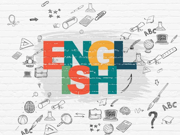 Conceito de educação: Inglês no fundo da parede — Fotografia de Stock