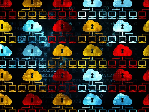 Концепция облачных технологий: иконки облачной сети на цифровом фоне — стоковое фото