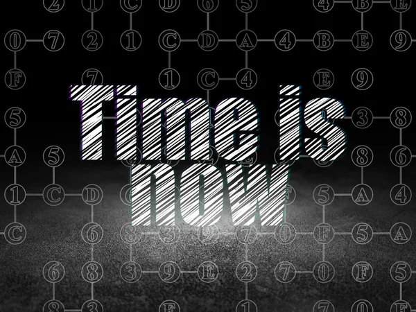 Timeline concept: Time is Now in grunge dark room — Stock Photo, Image