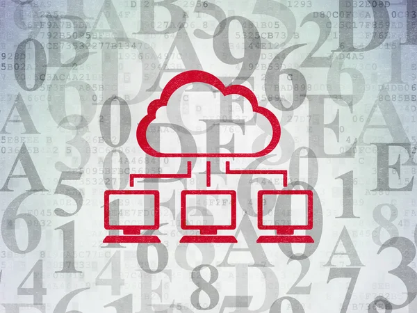 Návrh technologie cloud: Cloud síť na digitální papír na pozadí — Stock fotografie