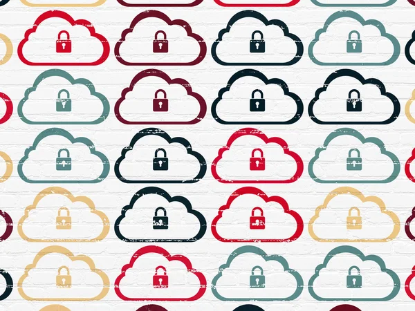 Konsep teknologi awan: Cloud Dengan ikon Padlock di latar belakang dinding — Stok Foto