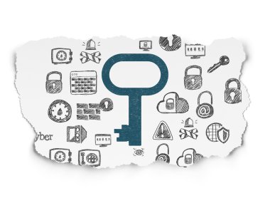 Koruma kavramı: yırtık kağıt arka plan üzerinde anahtar