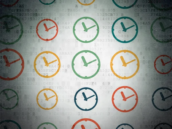 Concept de temps : icônes d'horloge sur fond de papier numérique — Photo