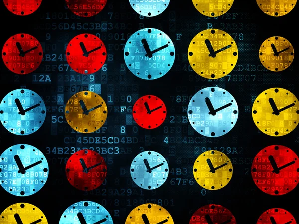 Concetto di tempo: icone dell'orologio su sfondo digitale — Foto Stock