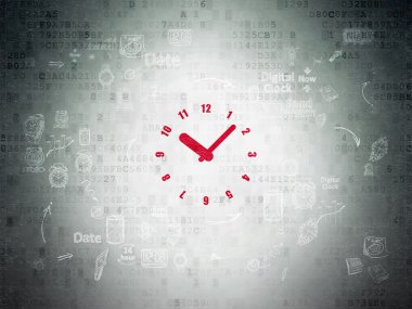 Zaman çizelgesi kavramı: dijital kağıt arka plan üzerinde saat
